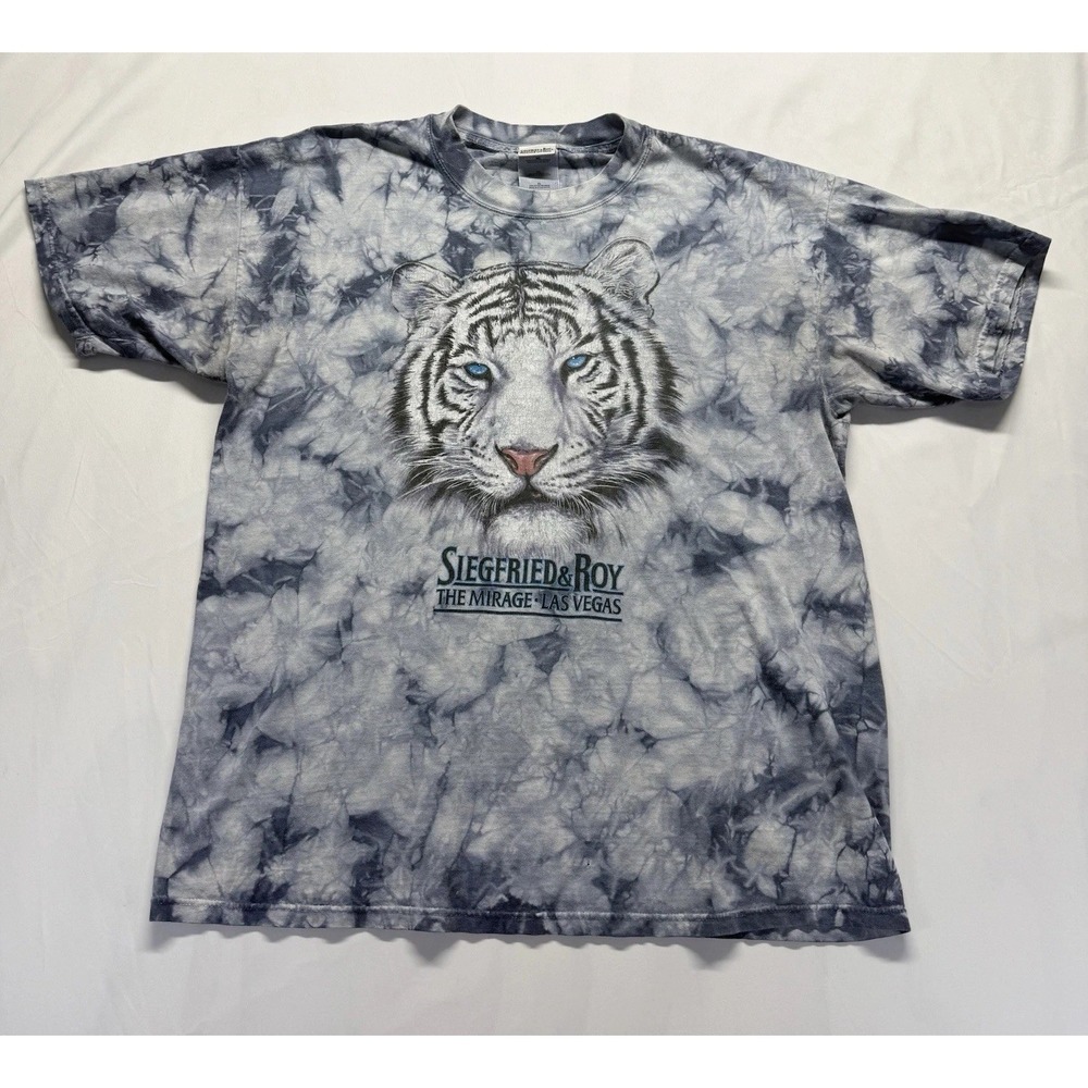 VTG 90s Siegfried & Roy White Tiger XL tie dye Mirage Casino Las Vegas T Shirt